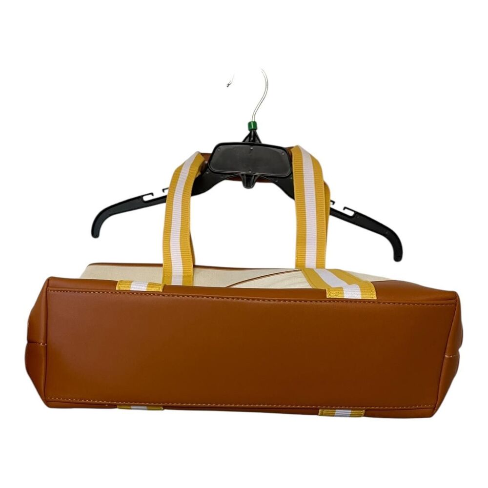 Tan and Yellow Striped Canvas Tote with Interior and Exterior Pockets - Picture 6 of 8